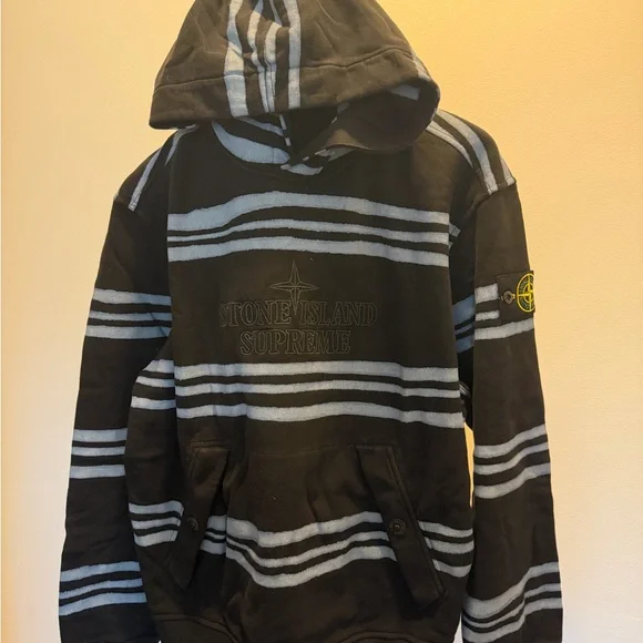 Stone Island Supreme Black and Gray Striped Sweatshirt